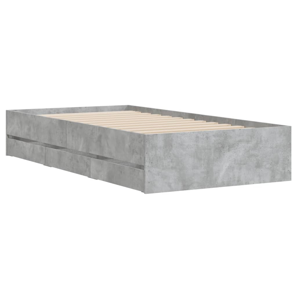 sengeramme med skuffer 75x190 cm konstrueret træ betongrå