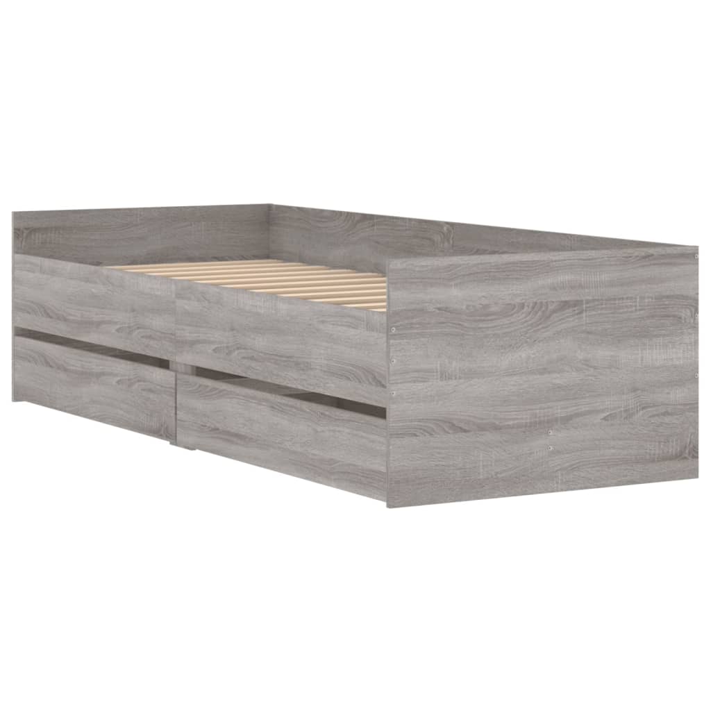 sengeramme med skuffer 100x200 cm grå sonoma-eg