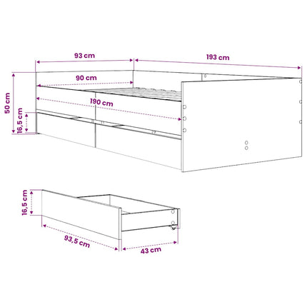 sengeramme med skuffer 90x190 cm sort