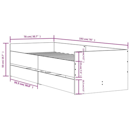 sengeramme med skuffer 75x190 cm Small Single sonoma-eg