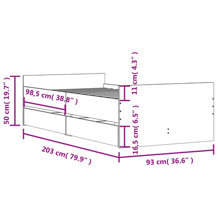 sengeramme med skuffer 100x200 cm sonoma-eg