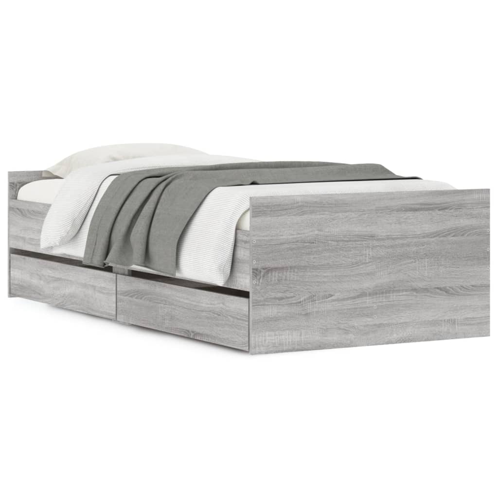 sengeramme med skuffer 90x190 cm grå sonoma-eg