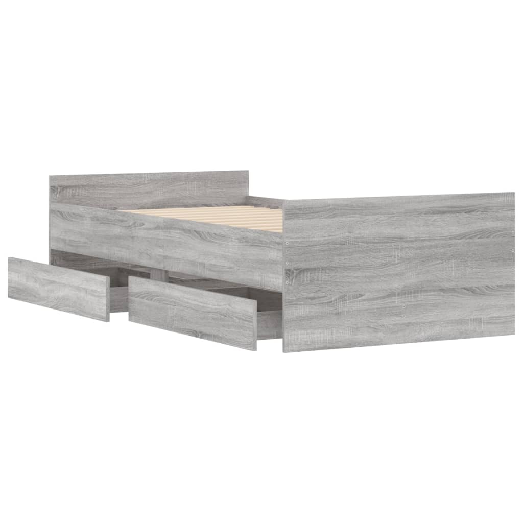 sengeramme med skuffer 90x190 cm grå sonoma-eg