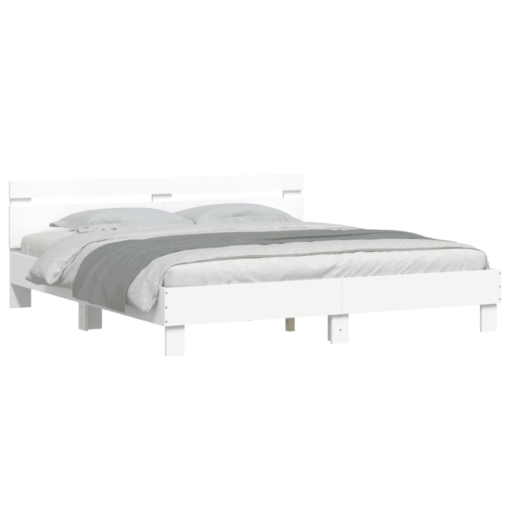sengeramme med sengegavl 200x200 cm konstrueret træ hvid
