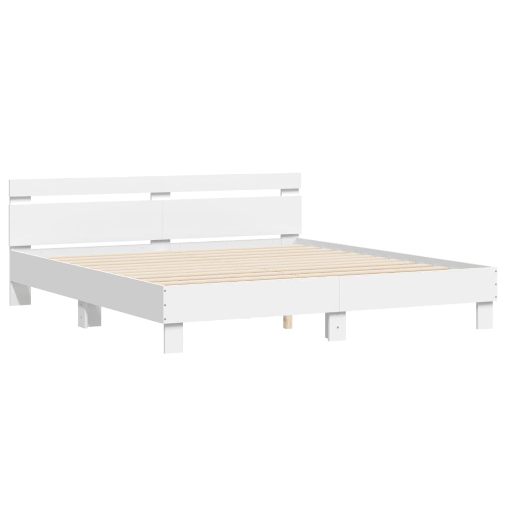 sengeramme med sengegavl 200x200 cm konstrueret træ hvid