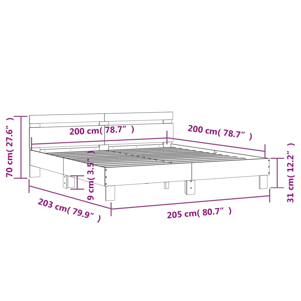 sengeramme med sengegavl 200x200 cm konstrueret træ hvid