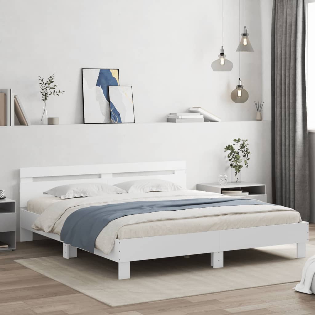 sengeramme med sengegavl 200x200 cm konstrueret træ hvid