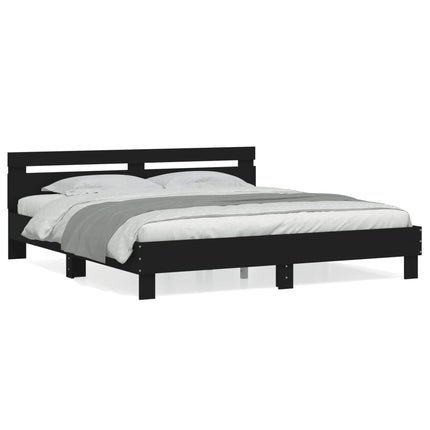 sengeramme med sengegavl 200x200 cm konstrueret træ sort