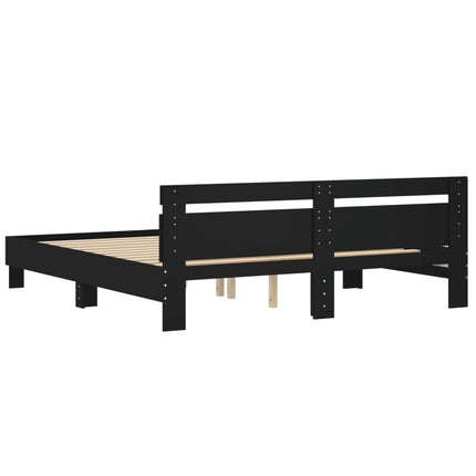 sengeramme med sengegavl 200x200 cm konstrueret træ sort