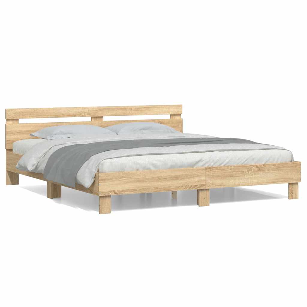 sengeramme med sengegavl 200x200 cm konstrueret træ sonoma-eg