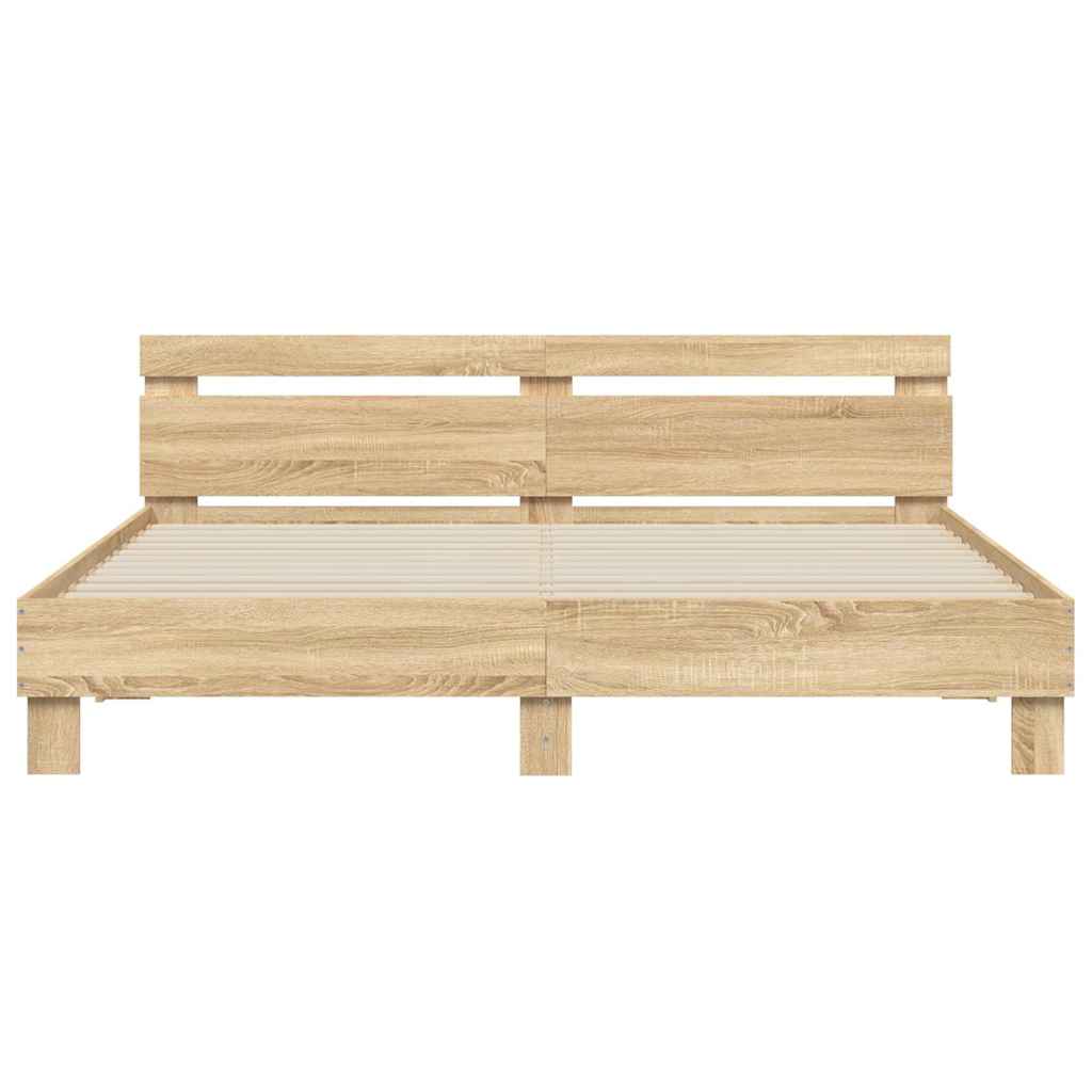 sengeramme med sengegavl 200x200 cm konstrueret træ sonoma-eg