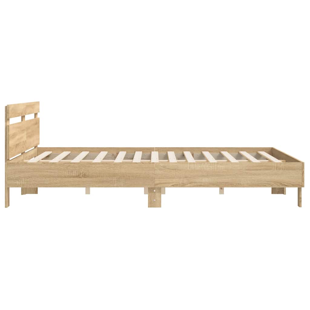 sengeramme med sengegavl 200x200 cm konstrueret træ sonoma-eg
