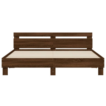 sengeramme med sengegavl 200x200 cm konstrueret træ brunt eg