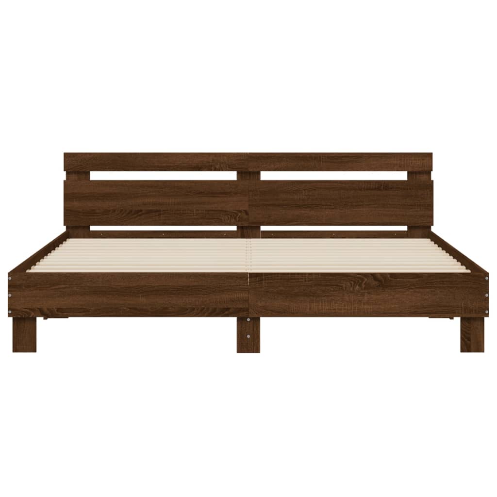 sengeramme med sengegavl 200x200 cm konstrueret træ brunt eg