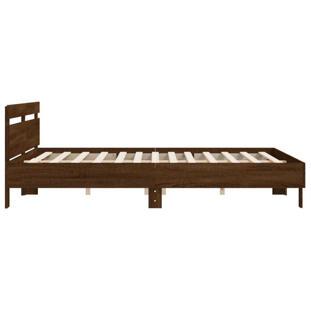 sengeramme med sengegavl 200x200 cm konstrueret træ brunt eg