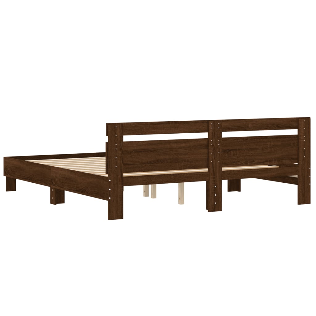 sengeramme med sengegavl 200x200 cm konstrueret træ brunt eg