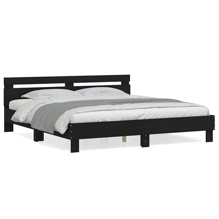 sengeramme med sengegavl 180x200 cm konstrueret træ sort