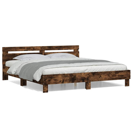 sengeramme med sengegavl 180x200 cm konstrueret træ røget eg