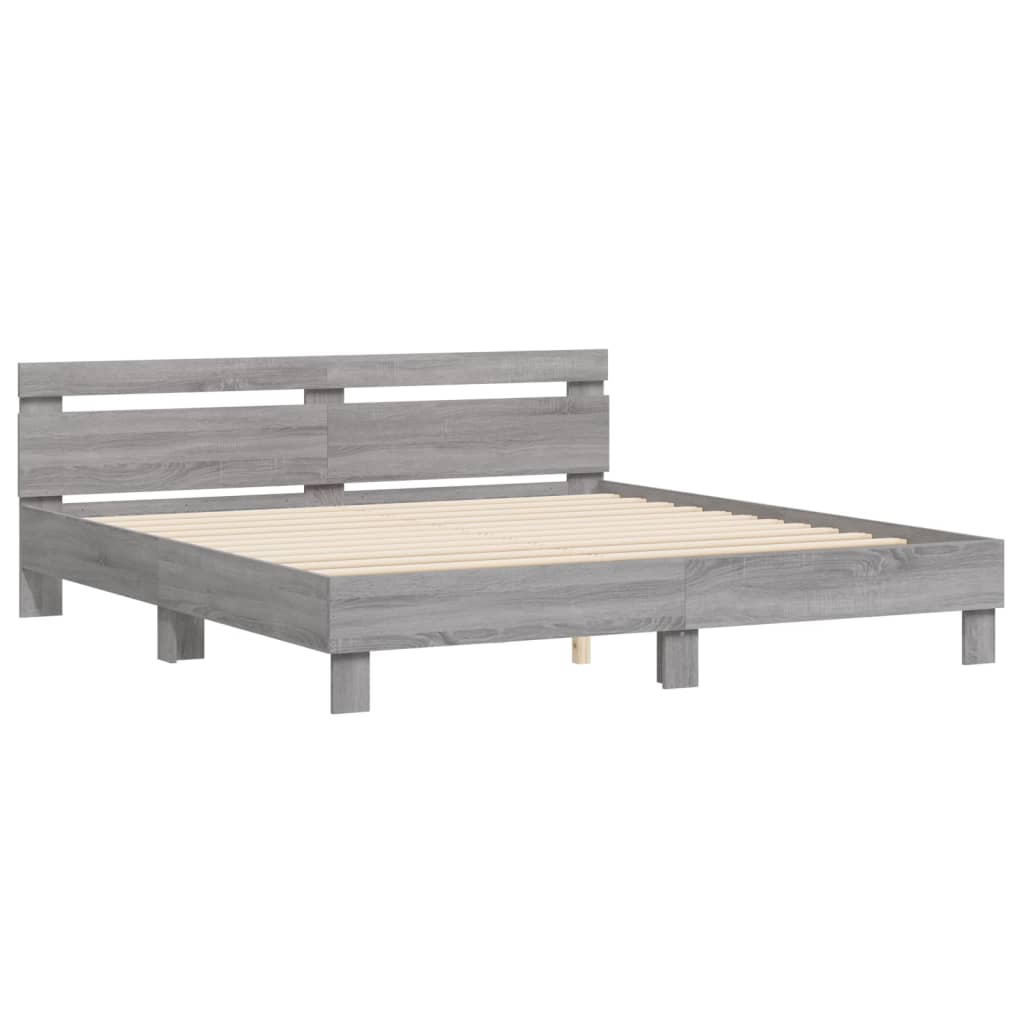 sengeramme med sengegavl 180x200 cm konstrueret træ grå sonoma