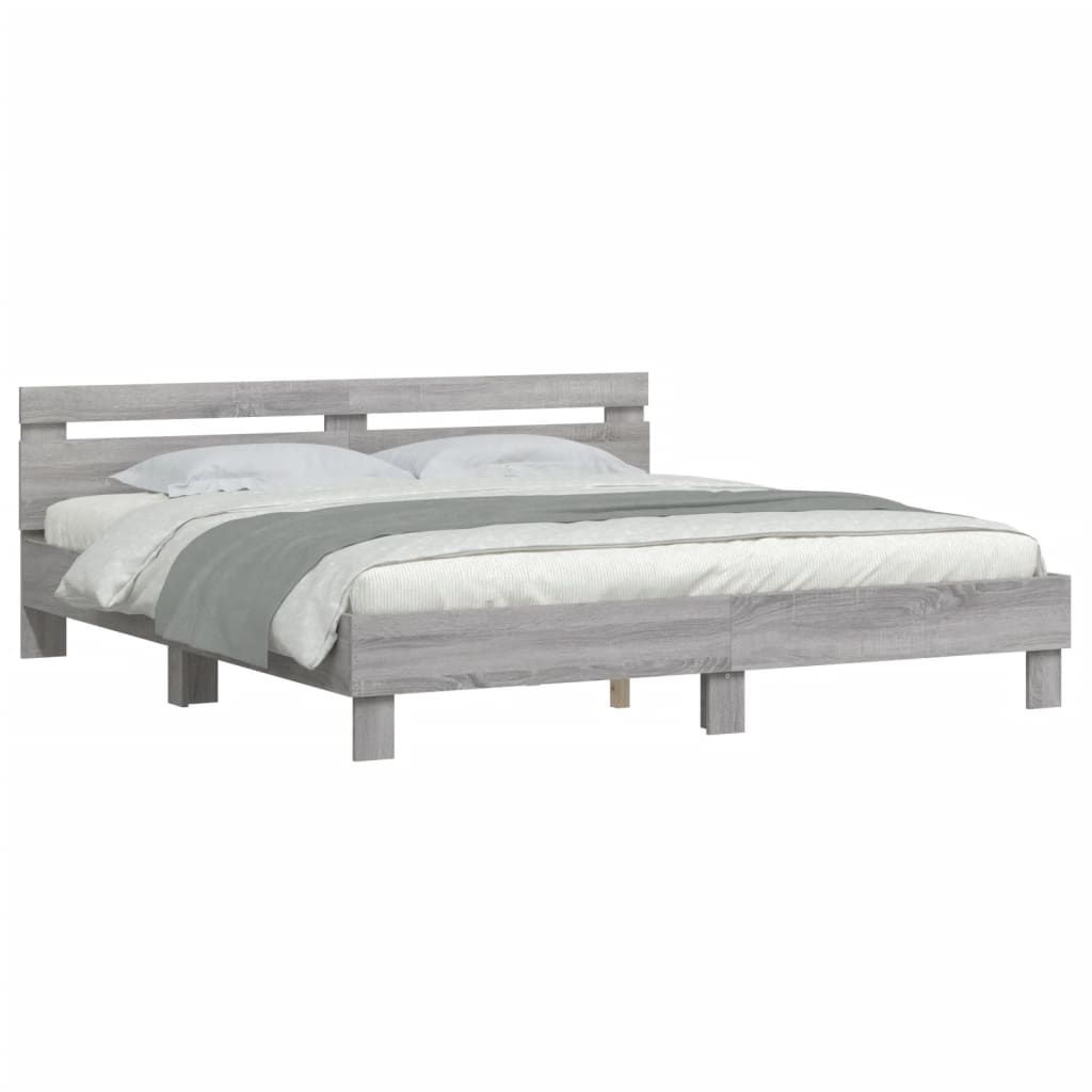 sengeramme med sengegavl 180x200 cm konstrueret træ grå sonoma