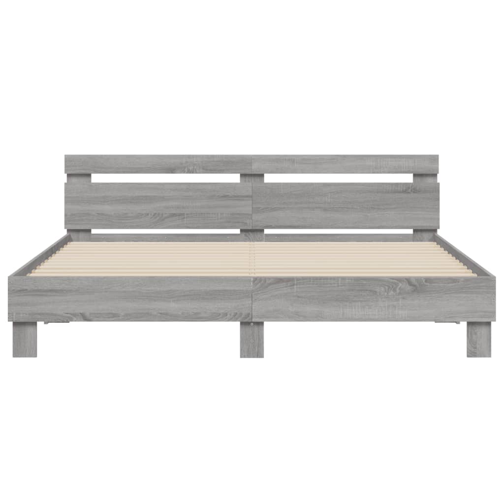 sengeramme med sengegavl 180x200 cm konstrueret træ grå sonoma
