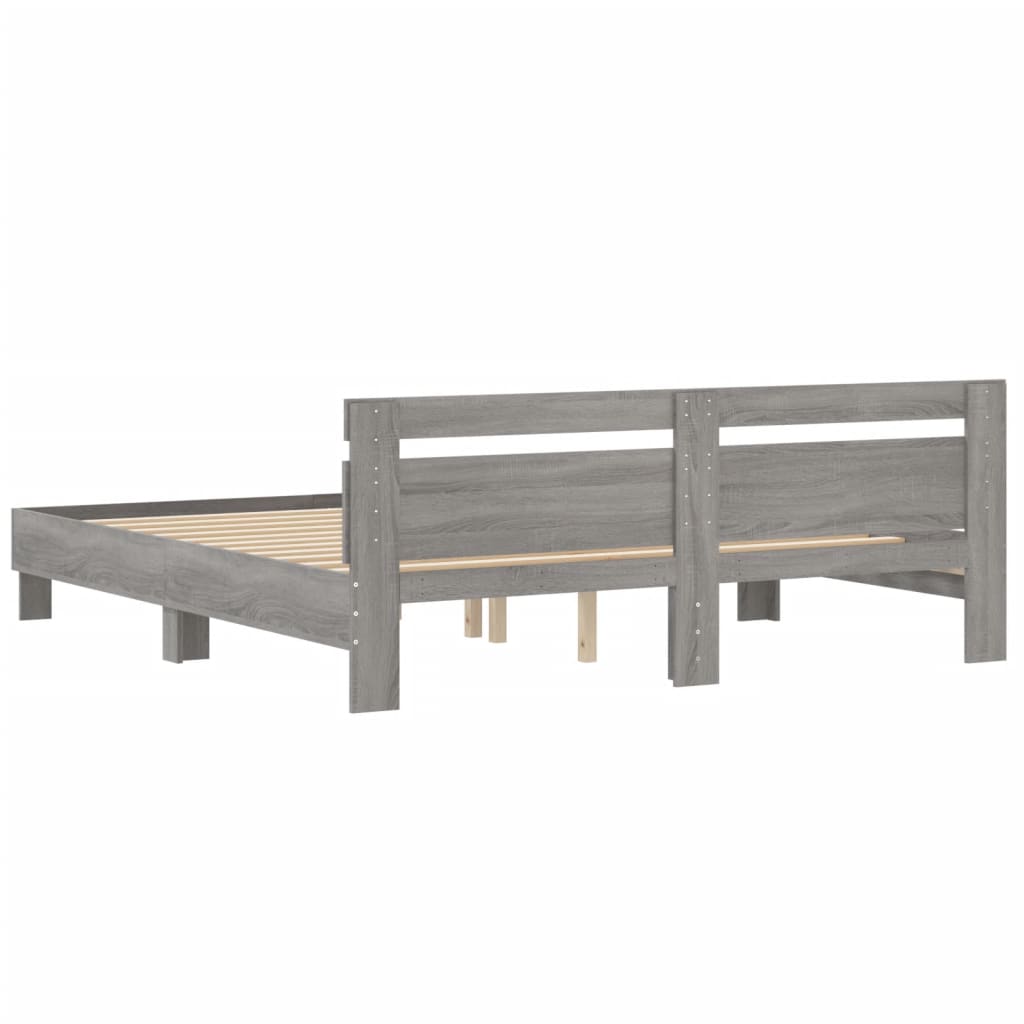 sengeramme med sengegavl 180x200 cm konstrueret træ grå sonoma
