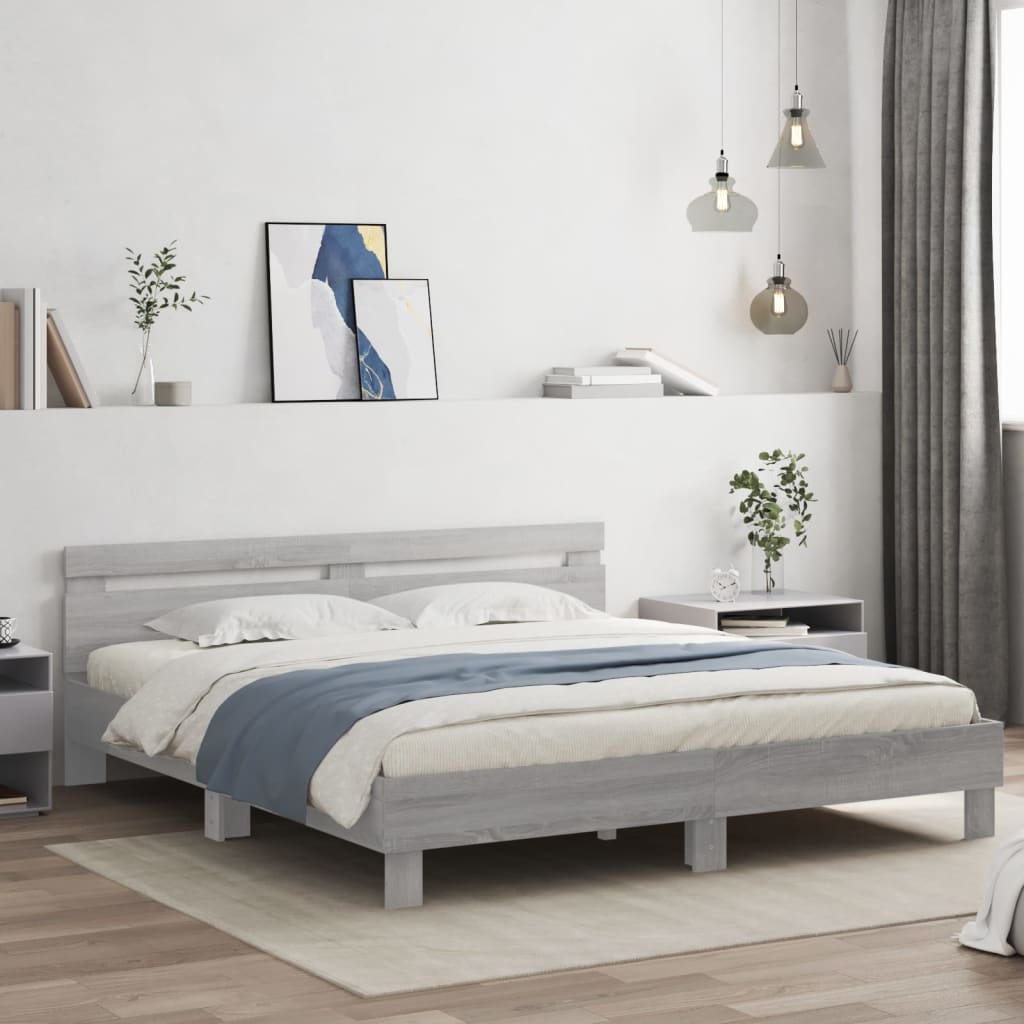 sengeramme med sengegavl 180x200 cm konstrueret træ grå sonoma