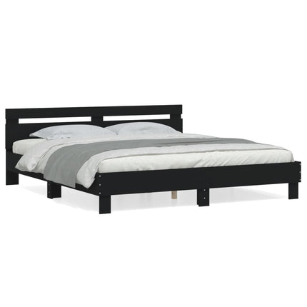 sengeramme med sengegavl 160x200 cm konstrueret træ sort