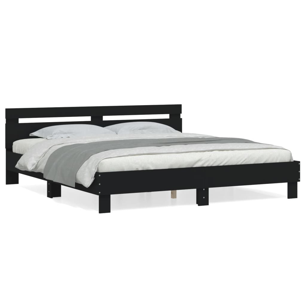 sengeramme med sengegavl 160x200 cm konstrueret træ sort