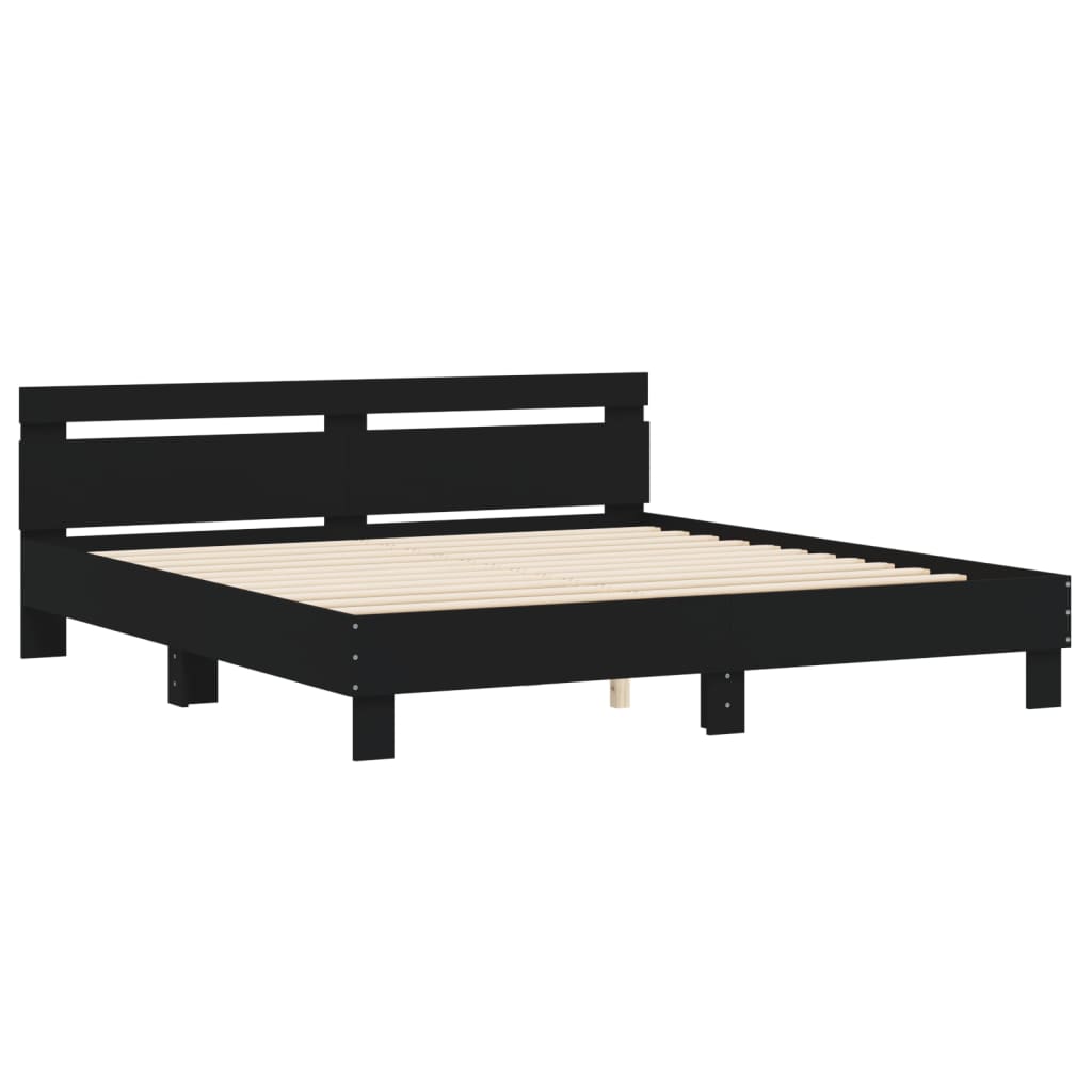 sengeramme med sengegavl 160x200 cm konstrueret træ sort