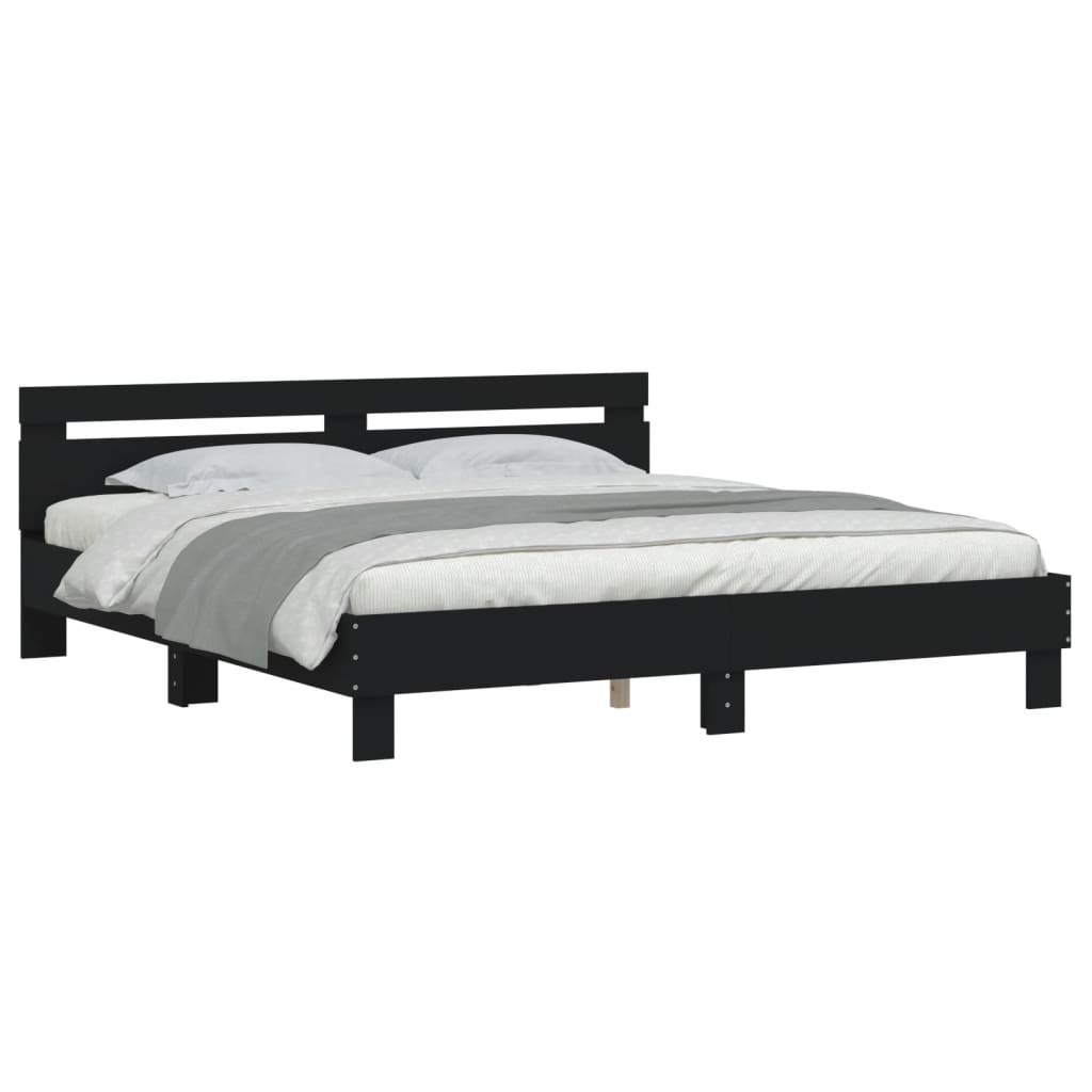 sengeramme med sengegavl 160x200 cm konstrueret træ sort