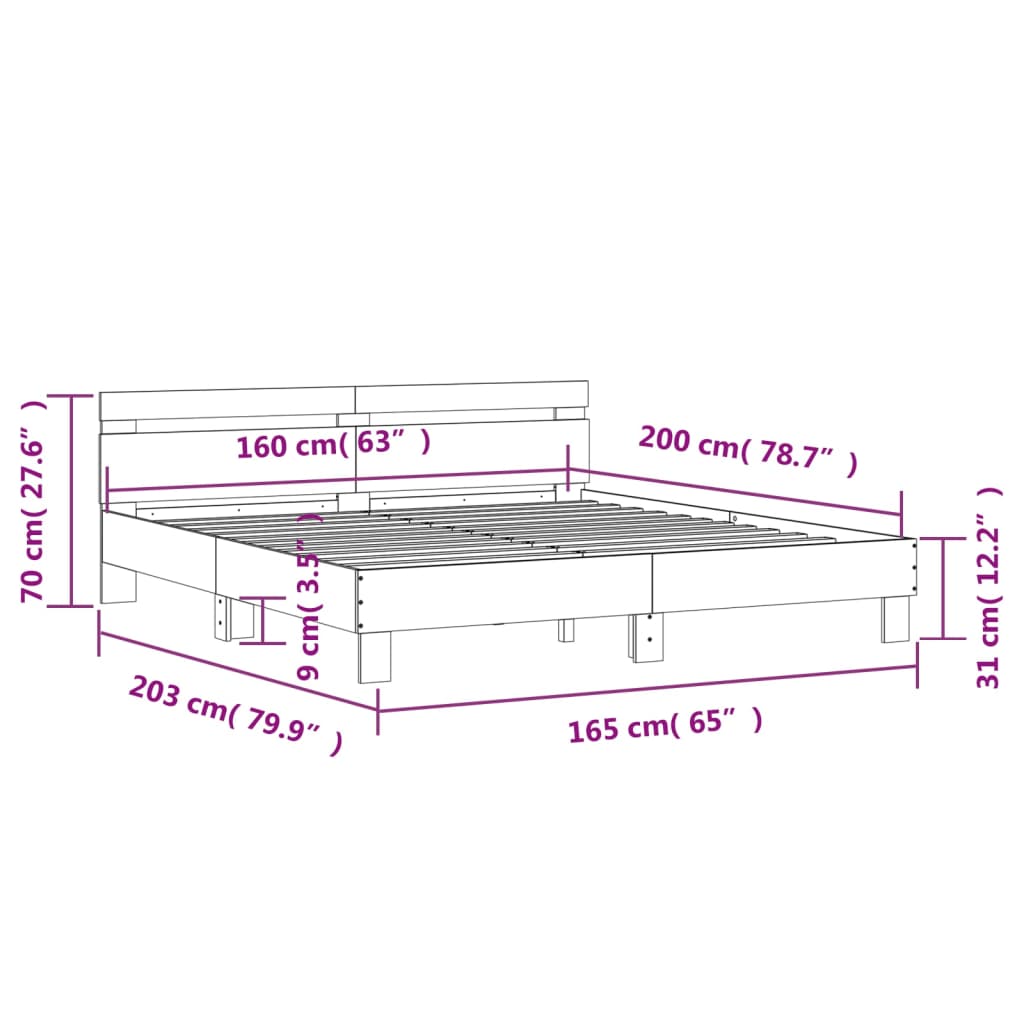 sengeramme med sengegavl 160x200 cm konstrueret træ sort