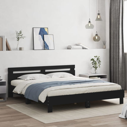 sengeramme med sengegavl 160x200 cm konstrueret træ sort