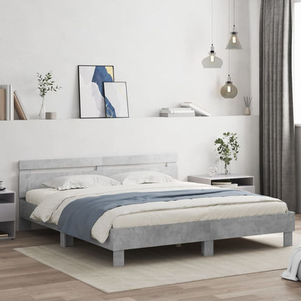 sengeramme med sengegavl 160x200 cm konstrueret træ betongrå
