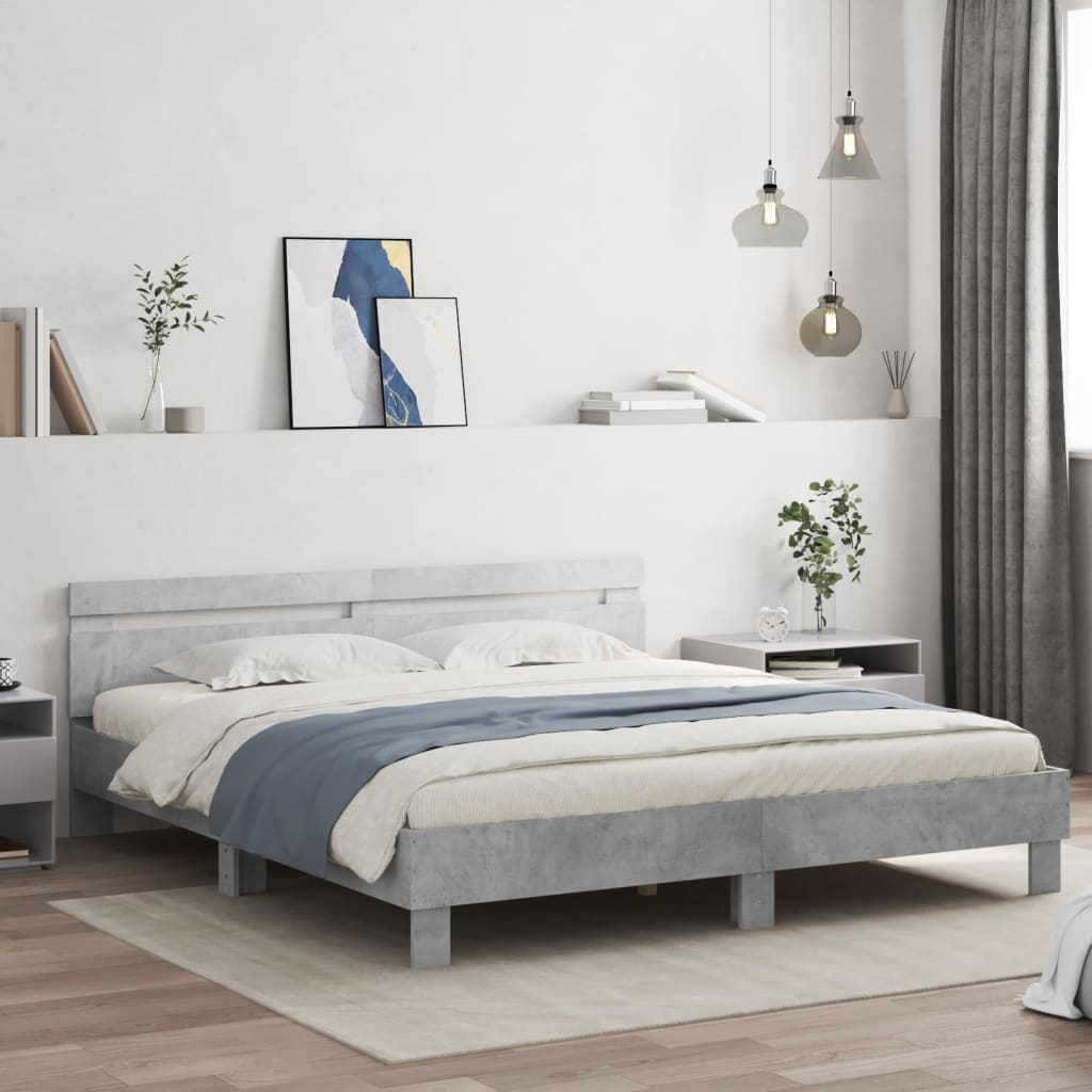 sengeramme med sengegavl 160x200 cm konstrueret træ betongrå