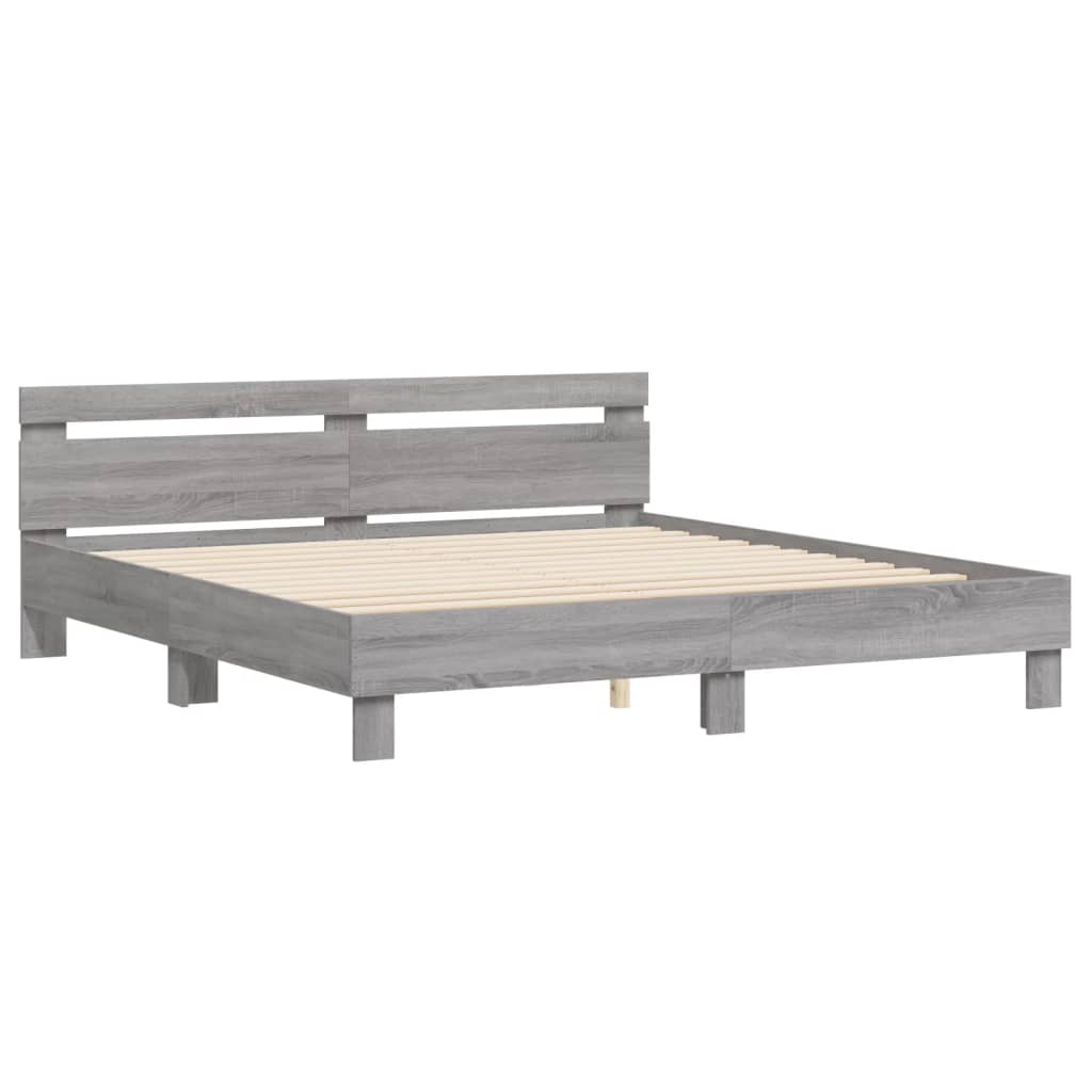 sengeramme med sengegavl 160x200 cm konstrueret træ grå sonoma