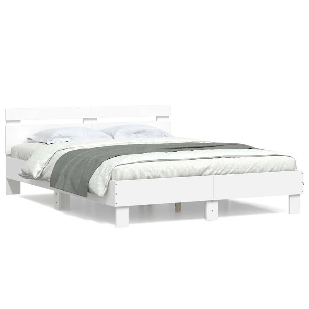sengeramme med sengegavl 150x200 cm konstrueret træ hvid