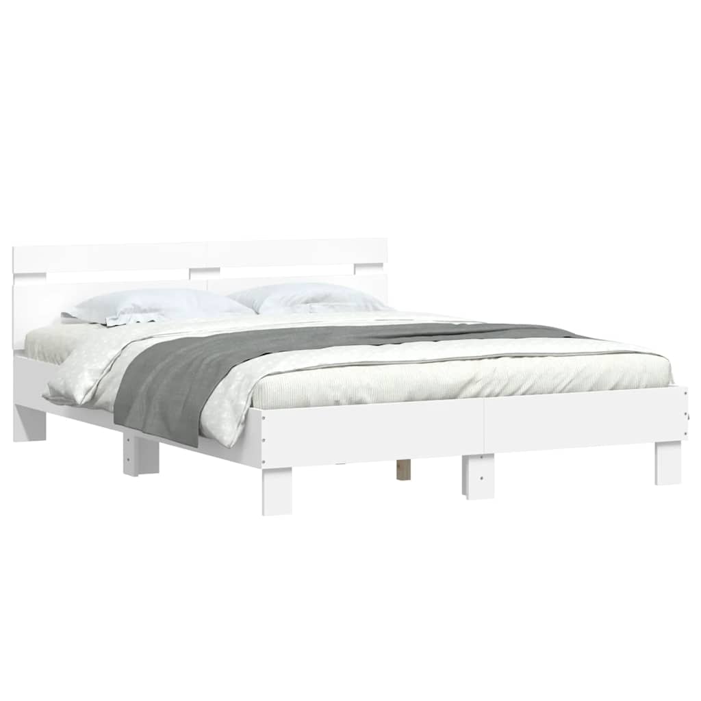 sengeramme med sengegavl 150x200 cm konstrueret træ hvid