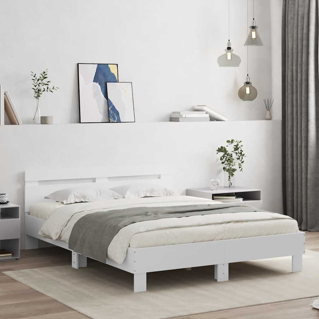 sengeramme med sengegavl 150x200 cm konstrueret træ hvid