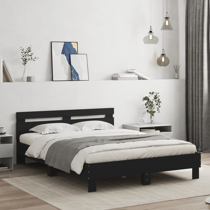 sengeramme med sengegavl 150x200 cm konstrueret træ sort