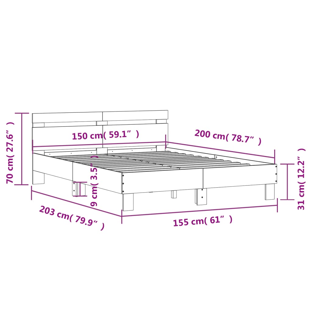 sengeramme med sengegavl 150x200 cm konstrueret træ betongrå