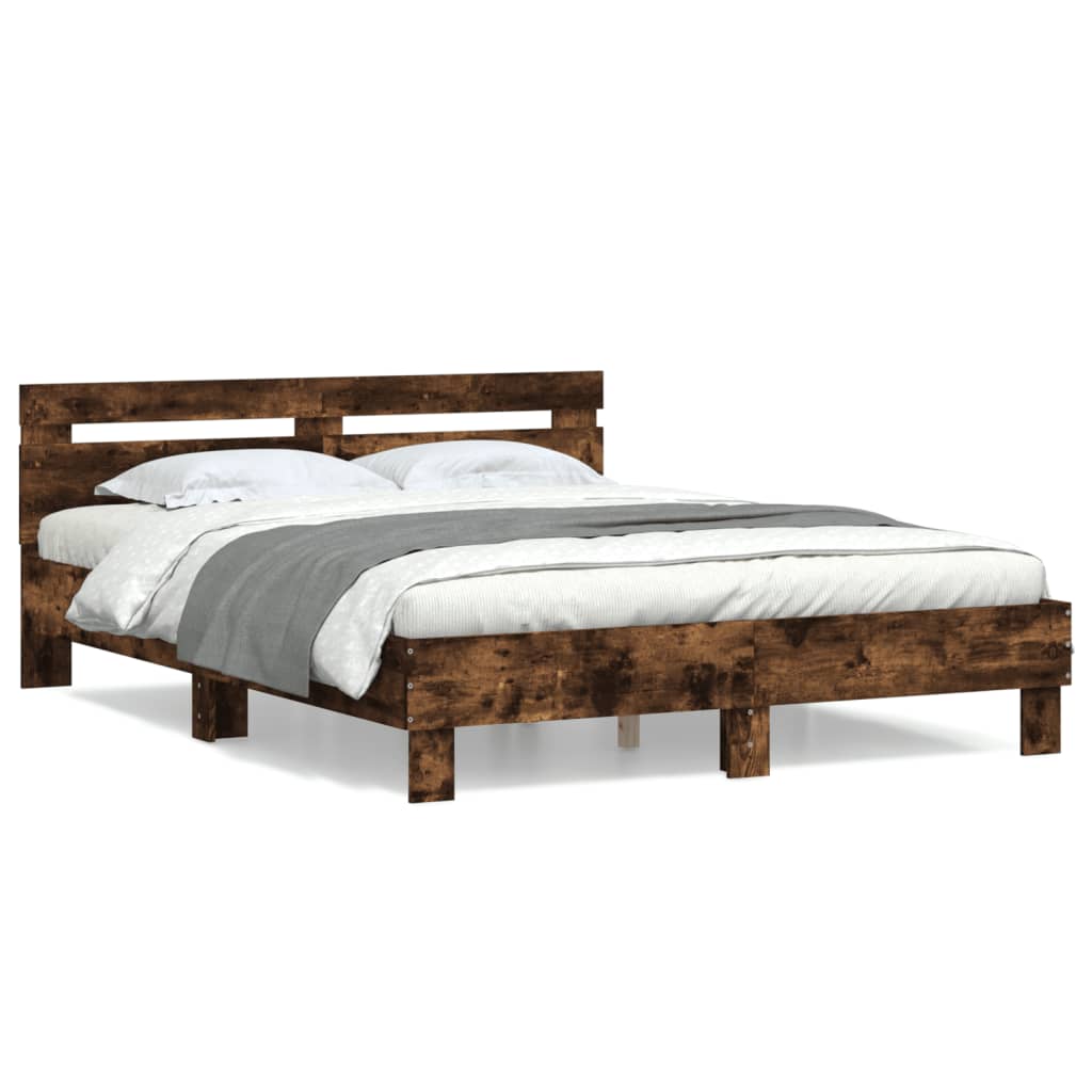 sengeramme med sengegavl 150x200 cm konstrueret træ røget eg