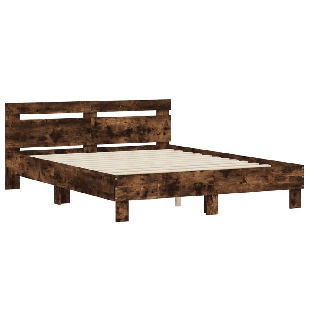 sengeramme med sengegavl 150x200 cm konstrueret træ røget eg