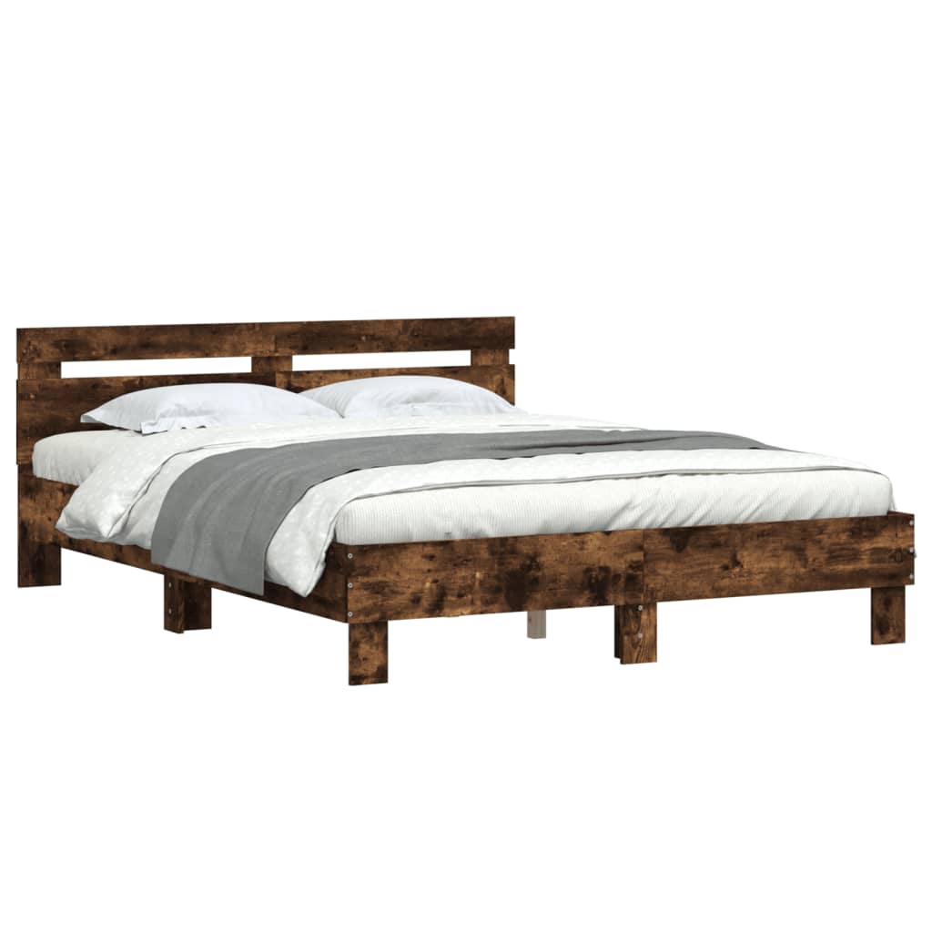sengeramme med sengegavl 150x200 cm konstrueret træ røget eg