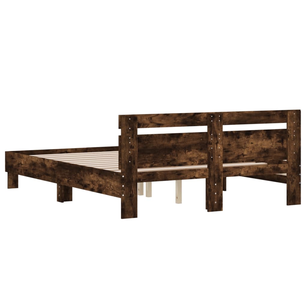 sengeramme med sengegavl 150x200 cm konstrueret træ røget eg