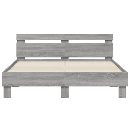 sengeramme med sengegavl 150x200 cm konstrueret træ grå sonoma