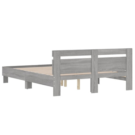 sengeramme med sengegavl 150x200 cm konstrueret træ grå sonoma