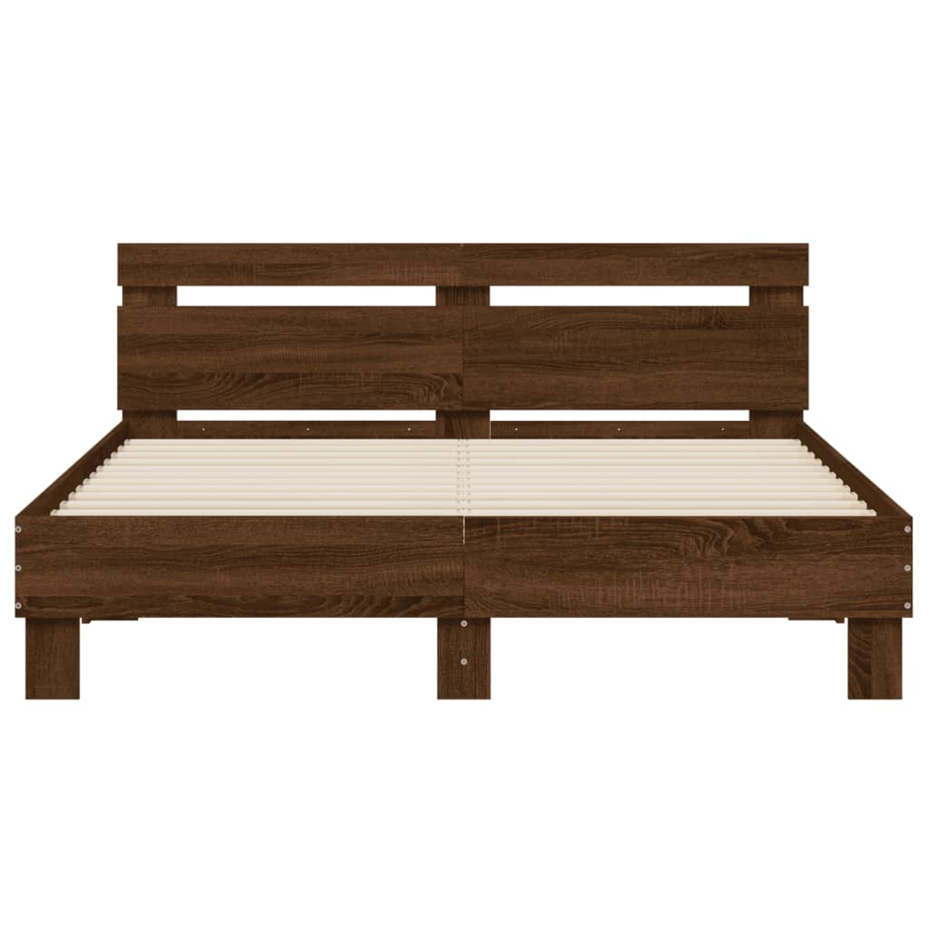 sengeramme med sengegavl 150x200 cm konstrueret træ brunt eg