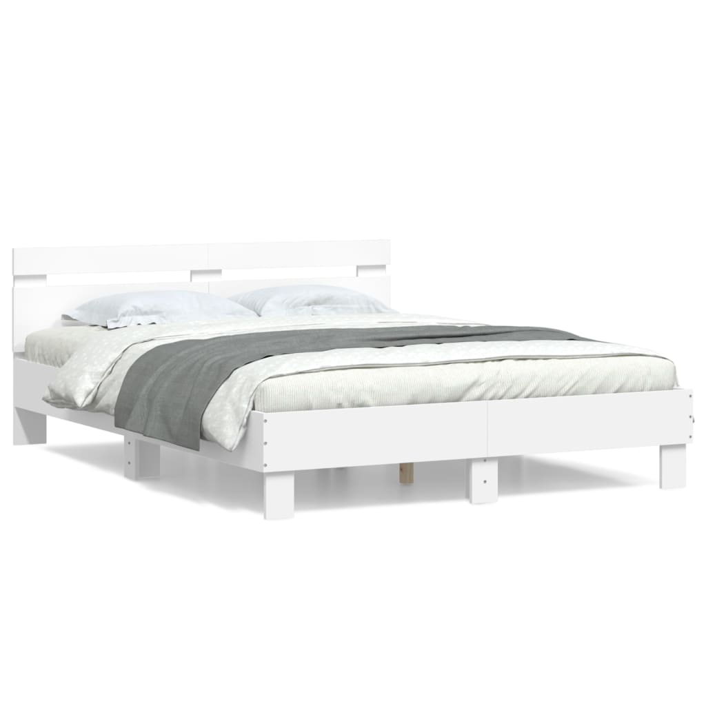 sengeramme med sengegavl 140x200 cm konstrueret træ hvid