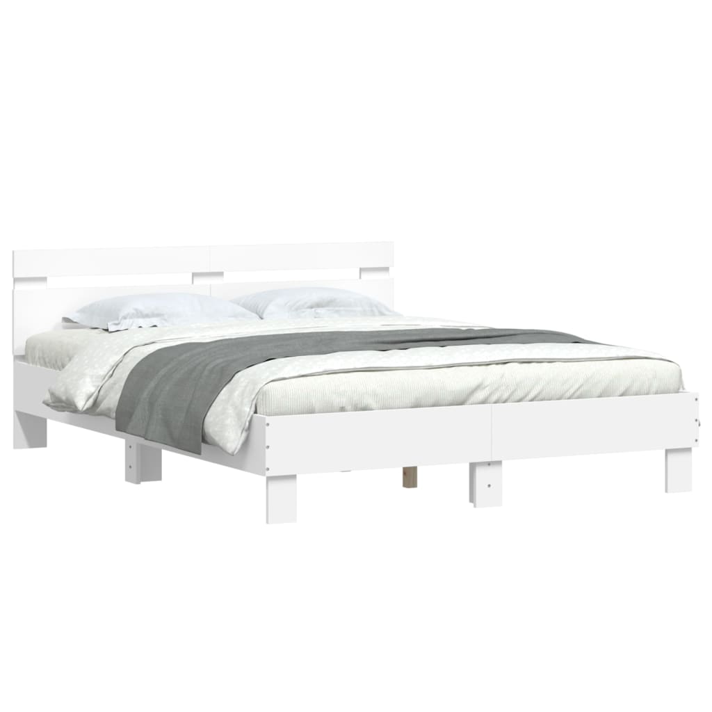 sengeramme med sengegavl 140x200 cm konstrueret træ hvid